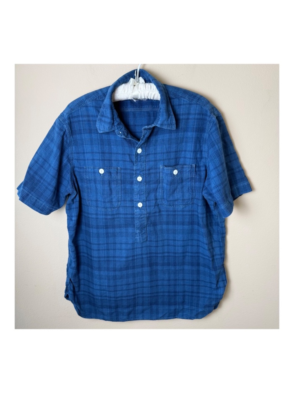Polo Ralph Lauren Indigo Oxford Popover Shirt Mens Large Blue Plaid Beach Preppy - Picture 2 of 8